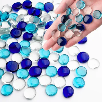 Immagine prodotto di Pietre di vetro e pietre decorative miste, colore blu, 440g, ideali per vasi e acquari