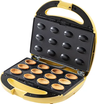 Produktbild von Bestron Waffeleisen für Zaubernüsse, Oreschki Maker im Retro Design, mit automatischer Temperaturregelung, Backampel & Antihaftbeschichtung, 850 Watt, Farbe: Gelb