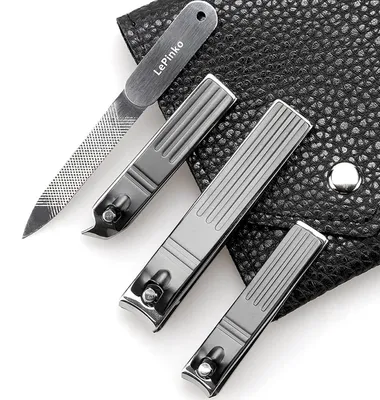 Productafbeelding van Nagelknipper-set, 4-delig, roestvrij staal, met nagelriemsnijder en nagelvijl, in een Polyurethantas