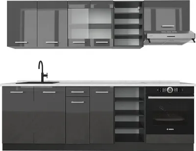 Produktbild von Küchenzeile Vicco R-Line Anthrazit Hochglanz/Anthrazit 240 cm , AP Marmor, Model 53421