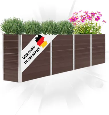 Produktbild von DELUKE® Hochbeet für Garten OSKAR Braun | 320x40x77cm | Verzinkter Stahl | Wetterfest | Gartenbeet Kräuterbeet Blumenbeet Beet hoch Frühbeet für Garten Gemüsebeet