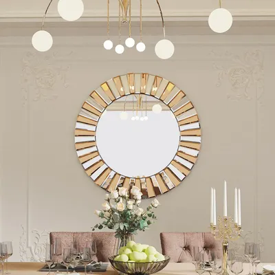 Produktbild von WISFOR Rund Wandspiegel mit Sonnenform 80CM Wandspiegel Dekoration Spiegel Badspiegel Schminkspiegel Flurspiegel