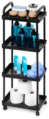 Image de Rollregal - Étagère mobile sur roulettes - 4 niveaux - Plastique - 30 x 21 x 86 cm - Noir