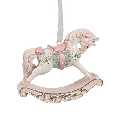 Produktbild von Clayre & Eef Weihnachtsanhänger Schaukelpferd 8x2x7 cm Rosa Kunststoff