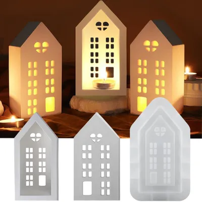 Produktbild von 3D-Silikonformen für Häuser, Gießformen für kleine Häuser, Kerzenhalter, Silikonformen, Weihnachtsdekoration, geeignet für DIY-Dekoration, Kunsthandwerk