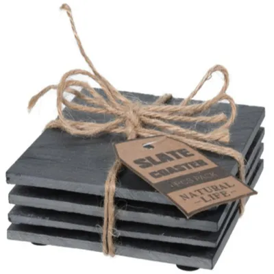 Produktbild von Untersetzer fur Glaser - 4x - schwarz - quadratisch - Schiefer