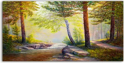Produktbild von Coloray Canvas 140x70  Wandbild Leinwand Bilder Foto Malerei Landschaft Wald Baum