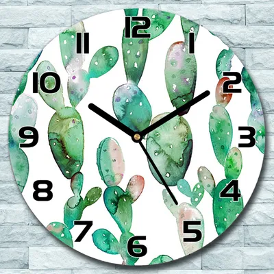 Produktbild von Wanduhr aus Glas Rund fi 30 Aquarell Kaktus Quarz Deko Schlafzimmer Büro