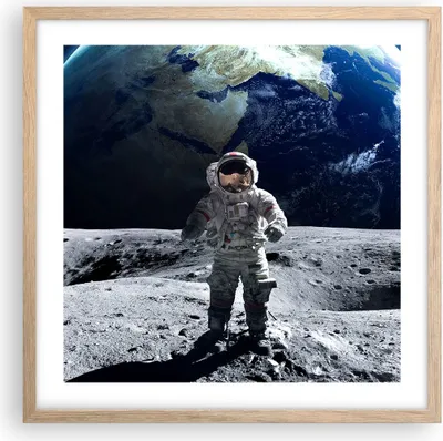 Produktbild von Gerahmtes Poster - Rahmen in heller Eiche - Astronaut Mond Erde Raum - 50x50 cm - Wand Bild - Wanddeko - Wandbilder - Wandposter - Bilderrahmen - Bilder - Kunstdruck - Wandbild - P2NAC50x50-2864
