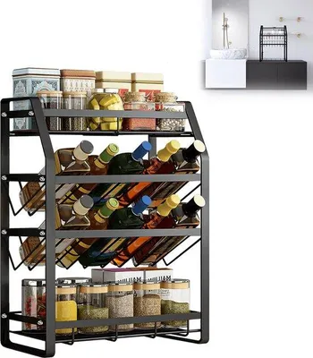 Immagine prodotto di Uniqoos® Portaerbe Acciaio al carbonio – Scaffale da cucina autoportante a 4 livelli con 8 ganci, dimensioni 35 x 20 x 52 cm, capacità di carico 10 kg, colore nero