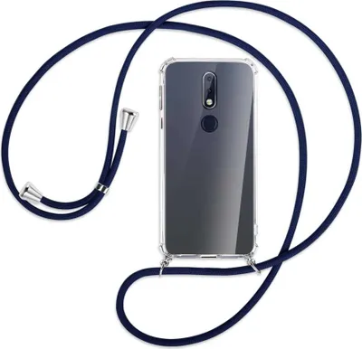 Produktbild von Handykette Backcover-Schutzhülle mit Band (Metall silberfarben) für Nokia 7.1 - dunkelblau