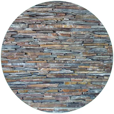 Produktbild von Wallario Premium Glasbild, freischwebende Optik, kräftige Farben, rund 50cm Durchmesser, Motiv Natursteinmauer in grau braun