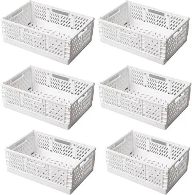 Obrázok produktu pre Ibenzoa® Súprava 6 skladacích úložných boxov, biela – priestorovo úsporné plastové organizéry do kuchyne, kancelárie a domácnosti