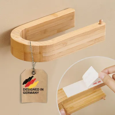 Produktbild von Bamboo Toiletrolhalter | Holz Toilettenpapierhalter | Wandmontierter Toilettenpapierhalter | Toilettenpapierhalter ohne Bohren | Holz Toilettenpapierhalter