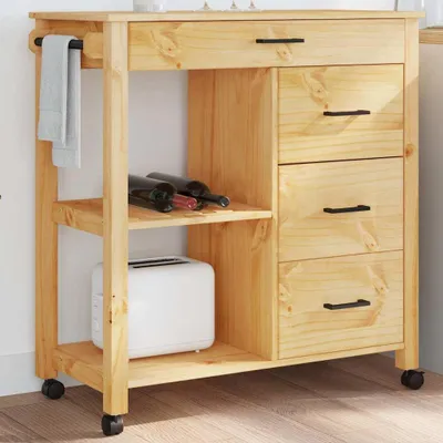 Obrázek produktu pro Kuchyňský vozík monza 84 x 40 x 90 cm masivní borové dřevo Hnědá