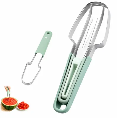3-in-1 Meloenschneider aus Edelstahl mit Löffel und Gabel