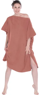 Imagen del producto de Toalla de baño tipo poncho para adultos, absorbente y suave, color rosa