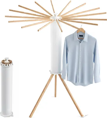 Immagine prodotto di Stendibiancheria Relaxdays, pieghevole, 16 aste, A x P 121 x 112 cm, per balcone e campeggio, stendibiancheria a ragnatela in legno, bianco/naturale