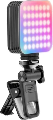 Imagen del producto de Mini luz de relleno RGB, luz LED para video, con rango de temperatura de color de 2500K a 9000K, regulable, con 8 efectos de iluminación, ideal para videoconferencias, compatible con computadoras, tabletas, teléfonos móviles y cámaras DSLR. Incluye batería integrada, clip para pantalla y soporte de zapata fría