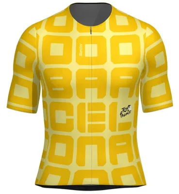 Image de Maillot de cyclisme Santini Tdf Grand Départ Barcelone, manches courtes, couleur jaune. (Couleur : Jaune)