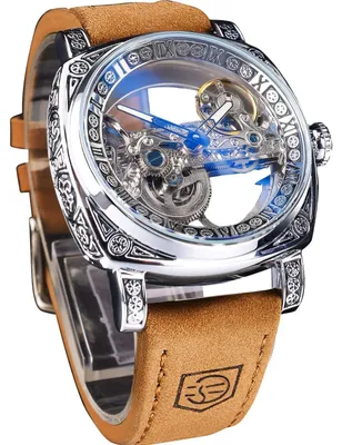 Immagine prodotto di Elzusha - Orologio meccanico retrò da uomo con cinturino in pelle
