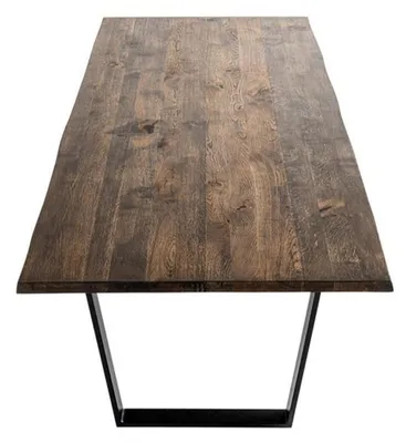 Image de Table à manger moderne avec plateau en bois robuste et piètement métallique