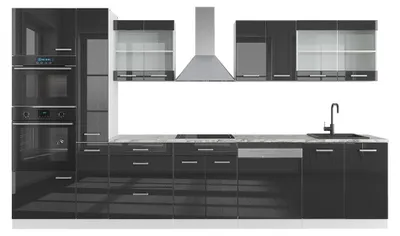 Obrázok produktu pre Kuchynský kút Vicco R-Line Antracit vysoký lesk/biela 350 cm s vysokou skrinkou, bez pracovnej dosky, Model 37649