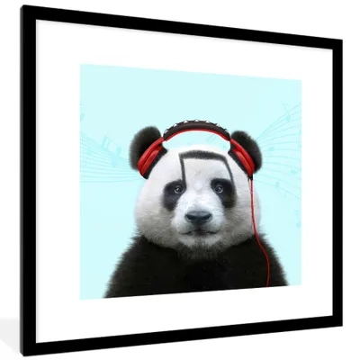 Produktbild von MuchoWow® Gerahmtes Poster Panda - Kopfhörer - Tier - Musiknoten - Rot 40x40 cm - Poster mit Schwarzem Bilderrahmen Wandposter Rahmen Foto Bilder - Poster - Plakat im Rahmen