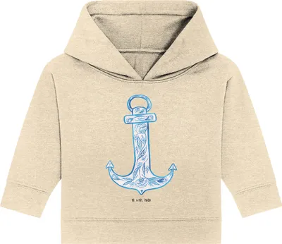 Produktbild von Mr. & Mrs. Panda Organic Baby Hoodie Anker Blau 24. - 36. Monat - Natural Raw - Geschenk, Kapuzenshirt, Kapuzensweatshirt, Lustige Sprüche