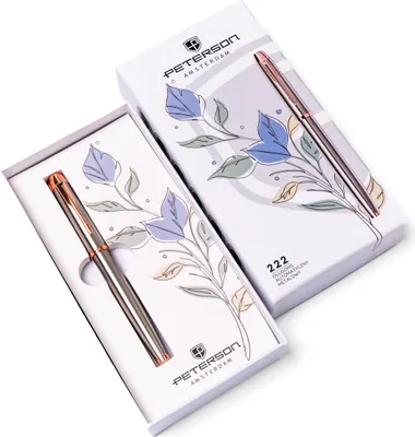 Productafbeelding van Peterson metalen pen, zilver-goudkleurig, met zwarte inkt, inclusief cadeauverpakking