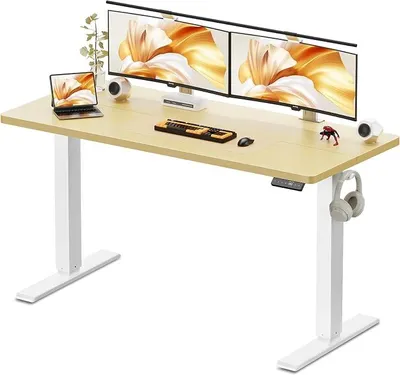 Imagen del producto de Escritorio de altura ajustable, 140 x 60 cm, color roble