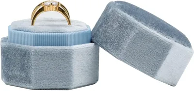Imagen del producto de Caja de terciopelo para anillos, con 2 compartimentos, de forma hexagonal, ideal para anillos de compromiso y de boda