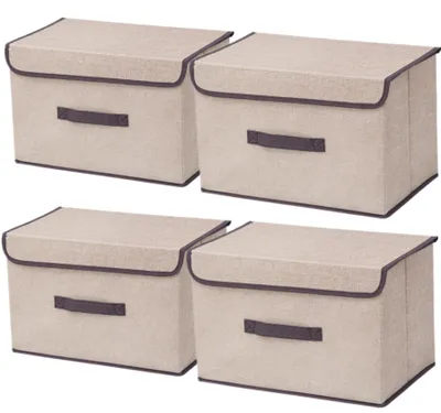 Obrázok produktu pre Úložné boxy, 4 kusy - Skladacie - S vekom - Úspora miesta - Organizér do šatníka - Ochrana pred prachom - Úložné koše
