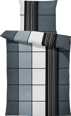 Produktbild von 4 teilig Winter Bettwäsche 155x220 cm kariert grau anthrazit Flausch Warm Fleece