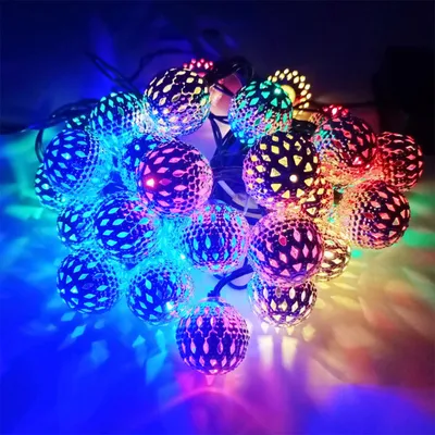 Produktbild von Solar LED Lichterkette 7 m, 50 Kugeln, Solar-Lampion für Gartenparty & Außenbereich, 8 Modi, Fernbedienung, Bunt
