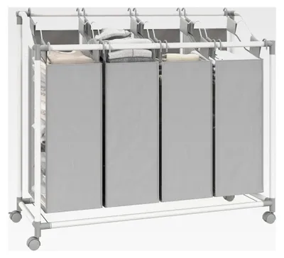 Produktbild von Wäschekorb mit 4 Fächern, 160 L Wäschesammler mit Rädern und herausnehmbarem Wäschesack, Wäschebox und Wäschesortierer für Waschküche, Schlafzimmer und Badezimmer in Grau