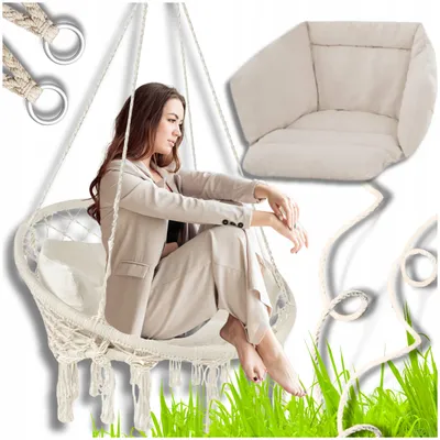Obrázok produktu pre OMNA | Závesné kreslo BOHO - 120 cm - Béžová - Pohodlné a štýlové do interiéru aj exteriéru