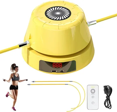 Produktbild von Springseile Maschine, Automatische Elektrische Seilspringmaschine, Springseil mit LED Display Zähler, Bluetooth-Lautsprecher Trainingszähler, gelb