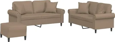 Produktbild von vidaXL 3-tlg. Sofagarnitur mit Kissen Cappuccino-Braun Kunstleder