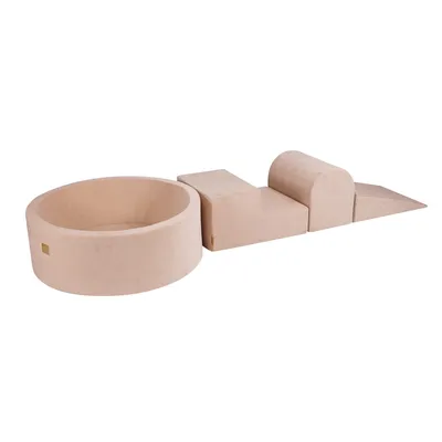 Produktbild von MeowBaby Spielplatz aus Schaumstoff 3-Element Schaumspielset mit Runde Bällebad, Samt, Ecru, ohne Bälle