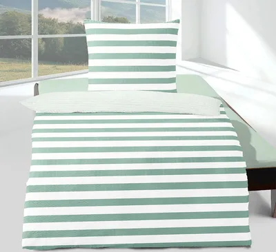 Produktbild von Traumschlaf Seersucker Bettwäsche Streifen jade 155x220 cm + 80x80 cm