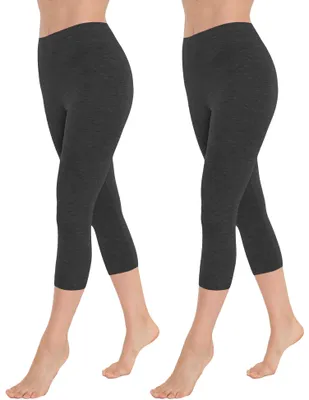 Produktbild von OCERA Damen 3/4 Capri aus Baumwolle mit hoher Taille, Anthrazit - L,  2er Pack
