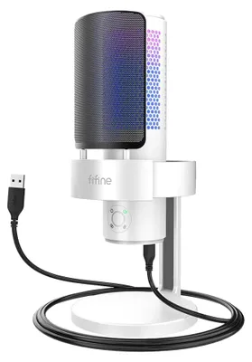 Image de Microphone de bureau Fifine A9W, éclairage LED RGB, USB, blanc