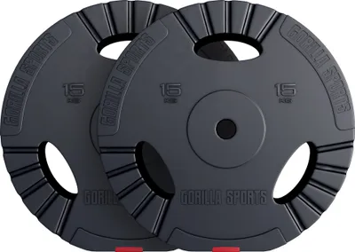 Produktbild von GORILLA SPORTS® Hantelscheiben - 30kg Set, 2x15kg Gewichte, 30/31 mm Bohrung, mit Tri-Grip, Kunststoff - Gewichtsscheiben Set, Hantelscheiben-Set