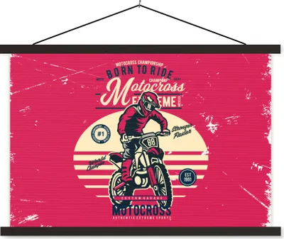 Produktbild von MuchoWow® Textilposter Mann - Motorrad - Oldtimer 90x60 cm mit schwarzem Rahmen - Aufhängungssatz