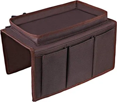 Obrázok produktu pre Uniqoos® Organizér na opierku pohovky s podnosom, 5 priehradiek, model Oxford – vhodný na opierky do šírky 7,2 inch (v zloženom stave 12,5 x 7,3 x 2 inch), úložný priestor na diaľkové ovládanie, smartfón a občerstvenie