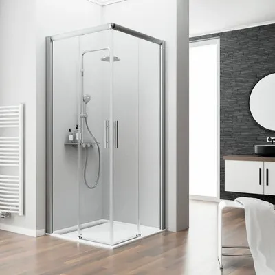 Produktbild von SCHULTE Eckeinstieg mit Gleittür/Schiebetür Kristall/Trend 75 x 100 x 200 cm Profil aluminium Klarglas ohne unteres Prof