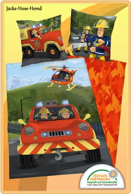 Produktbild von Bettwäsche Flanell Feuerwehrmann SAM Feuerwehr Hubschrauber Auto Gr. 135x200cm