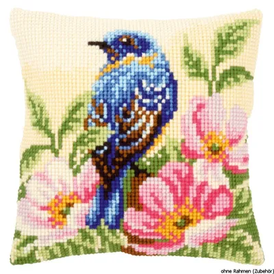 Produktbild von Vervaco Kreuzstichkissen "Vogel auf wilder Rose", Stickbild vorgezeichnet