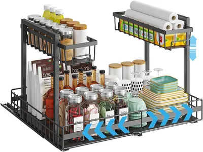 Produktbild von Küchenorganizer 2 Etagen, unter dem Waschbecken, ausziehbar, schwarz, für Küche